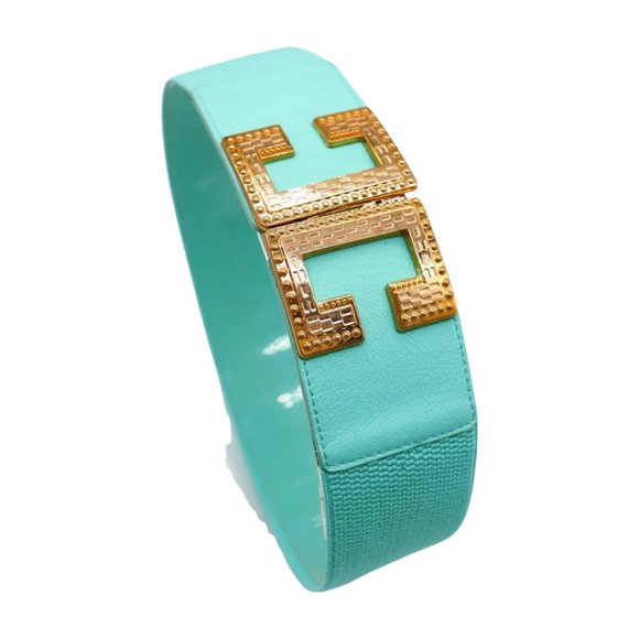 NEW Women Mint Green Shade Elastic Wide Belt Metal C Buckle Adjustable Size S M - Picture 13 of 17
